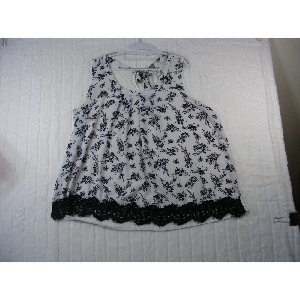 Janet Chung Tank Top Women 3X White Floral Excellent Lace Hem JCRA3303H